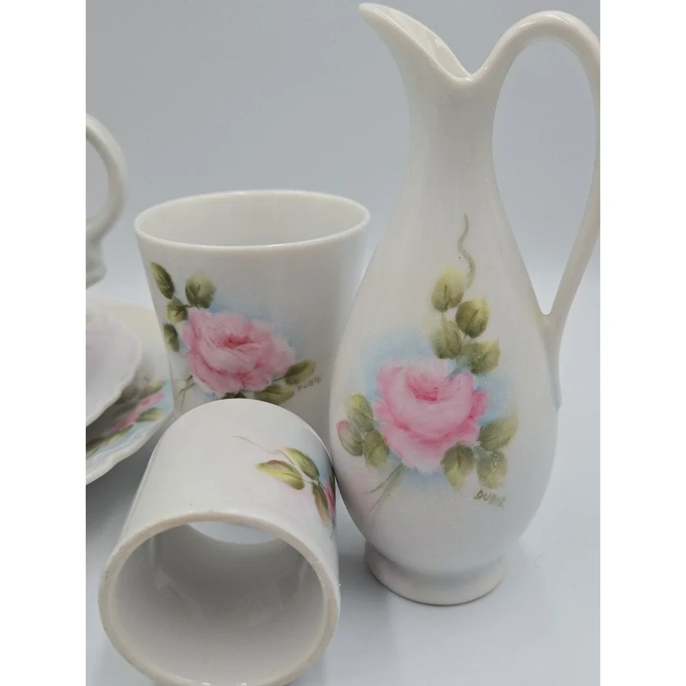 Vintage Hutschenreuther Selb Bavaria Porcelain Floral Tea Set Roses Gold Trim